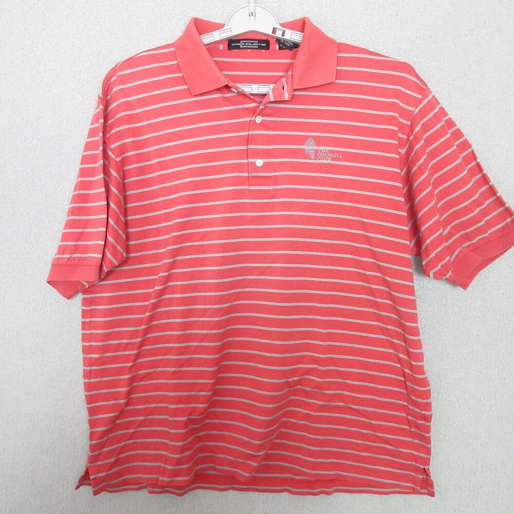 Carnoustie Polo Shirt Mens XL Coral Pink Striped Short Sleeve Georgia Club Logo